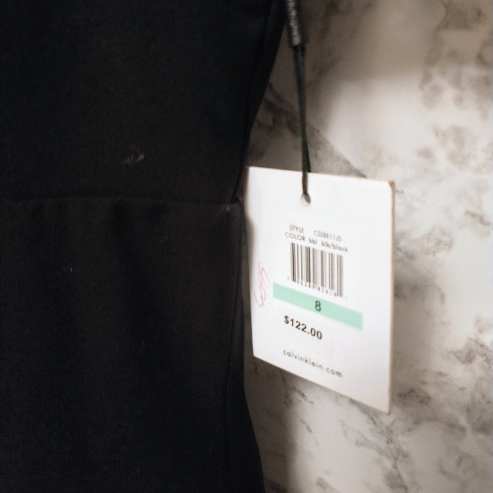 Calvin Klein Black Cocktail Dress Size 8 Lace Yoke Sheath Knee Length NWT - Picture 8 of 11